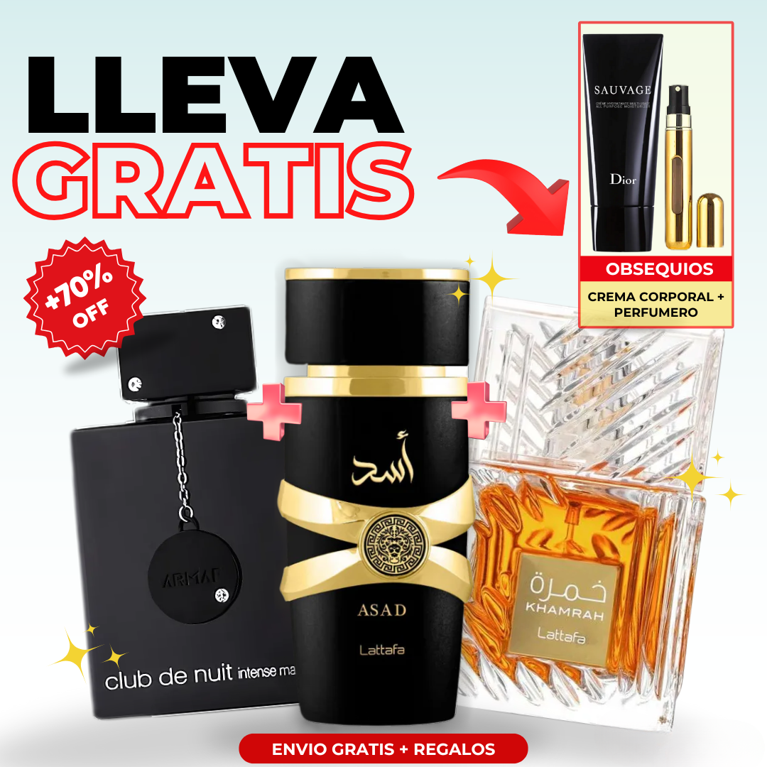 COMBO ÁRABE PREMIUM | CLUB DE NUIT + ASAD LATAFFA  + KHAMRAH + REGALOS